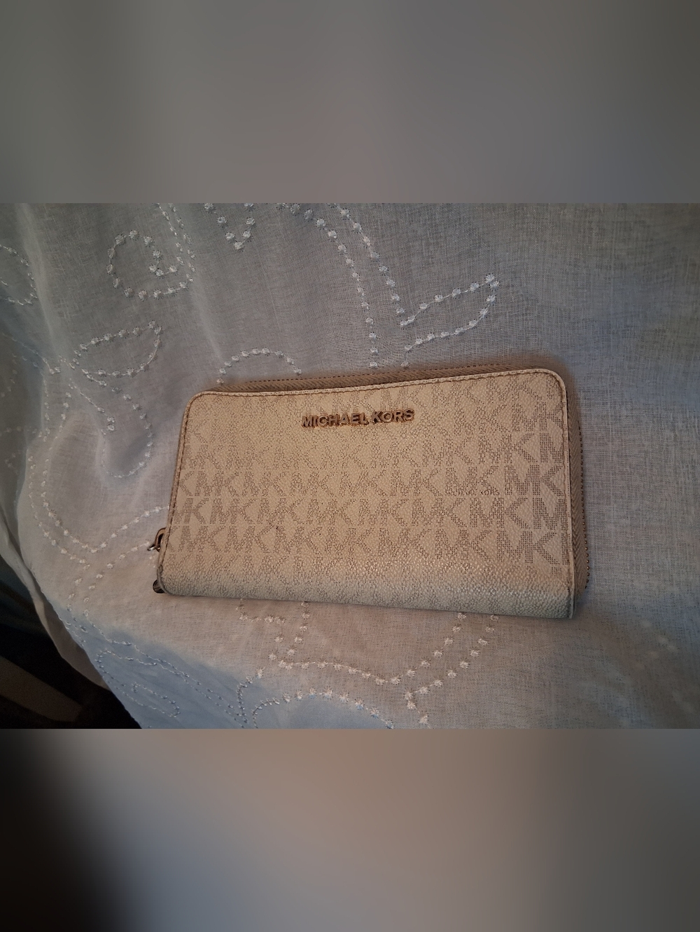 Michael Kors Beige Logo Zip Around Wallet